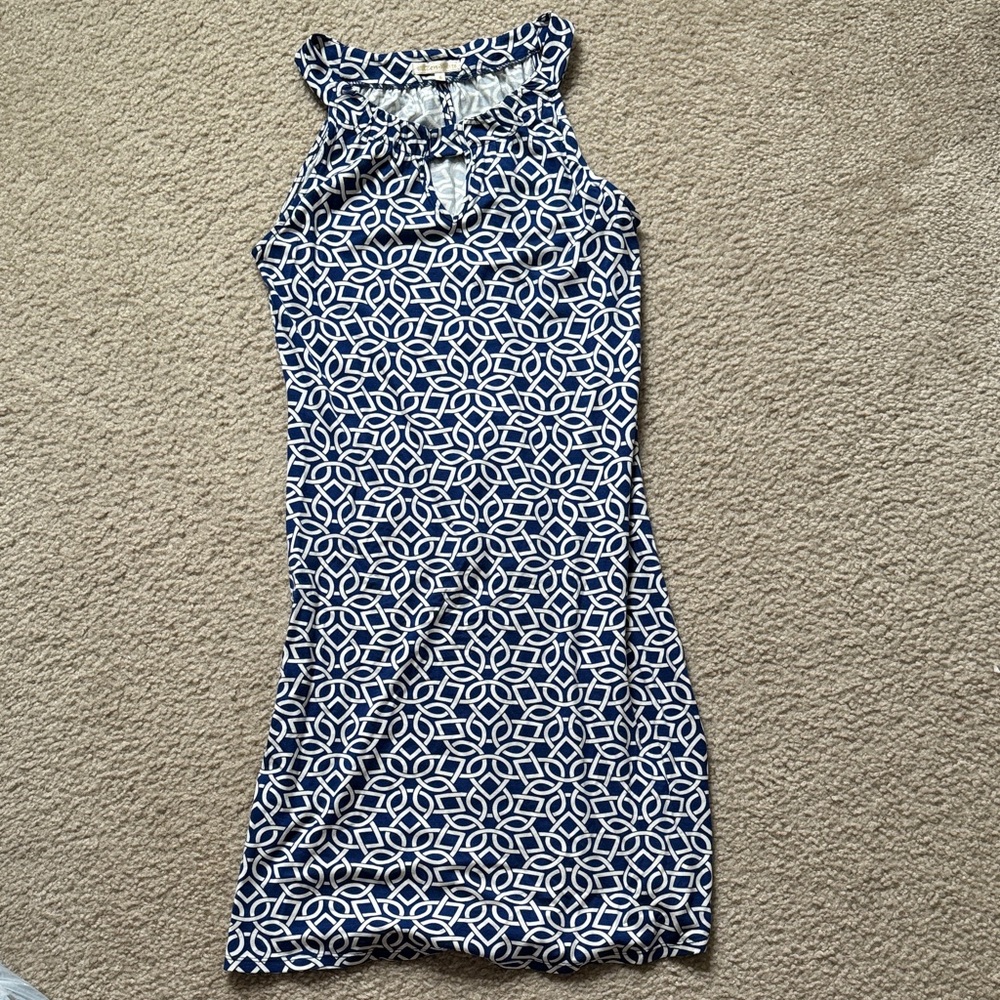Elegant Blue and White Geometric Dress